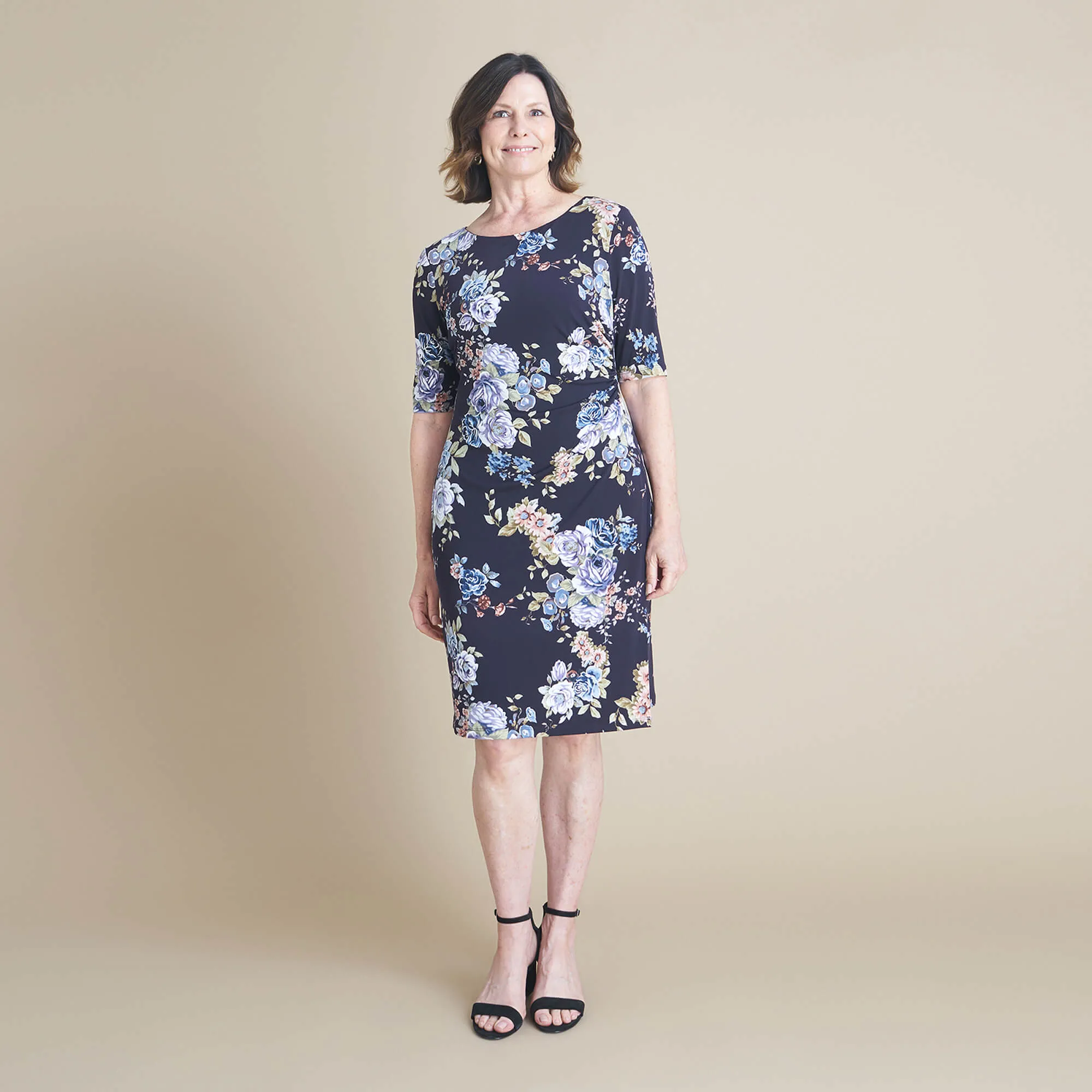 Liz Eggplant Floral Bodycon Dress sold by connected apparel