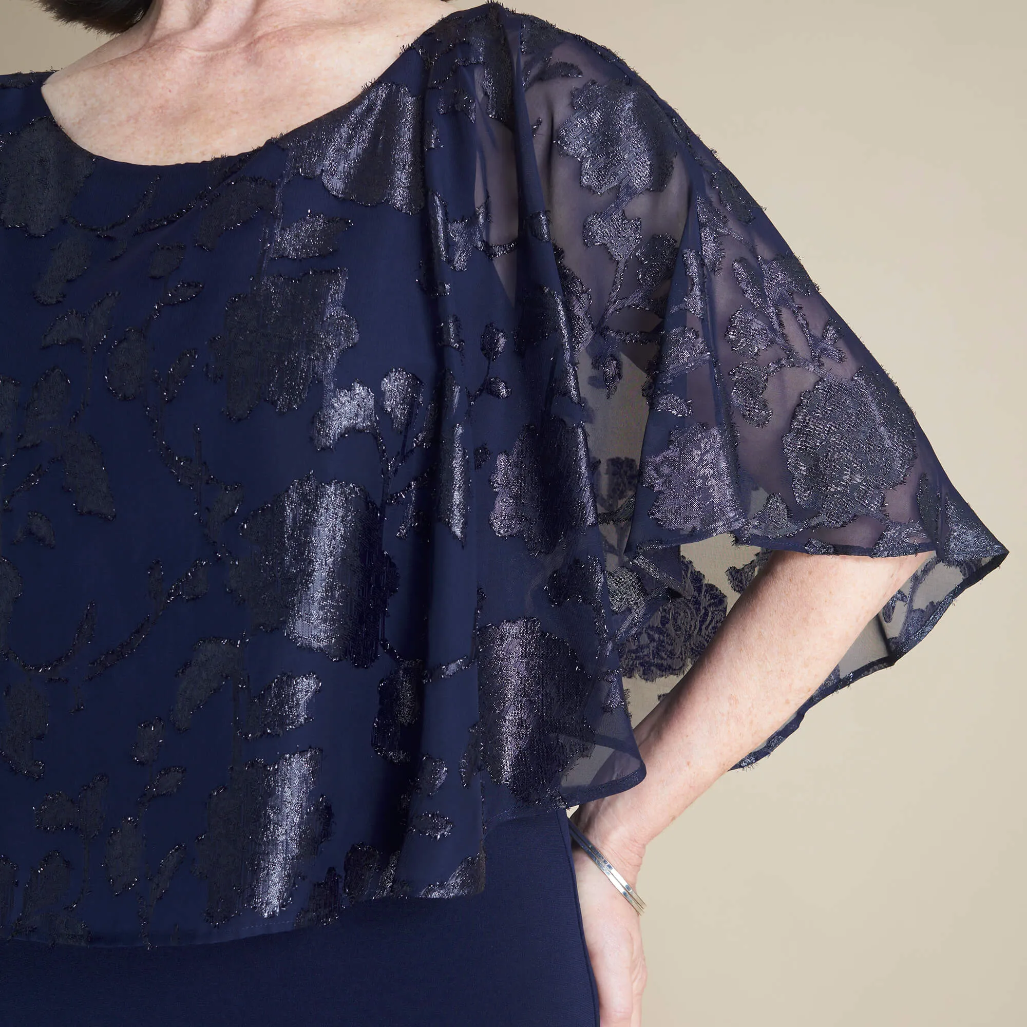 Alyssa Midnight Blue Burnout Cape Dress sold by connected apparel product image thumbnail 2