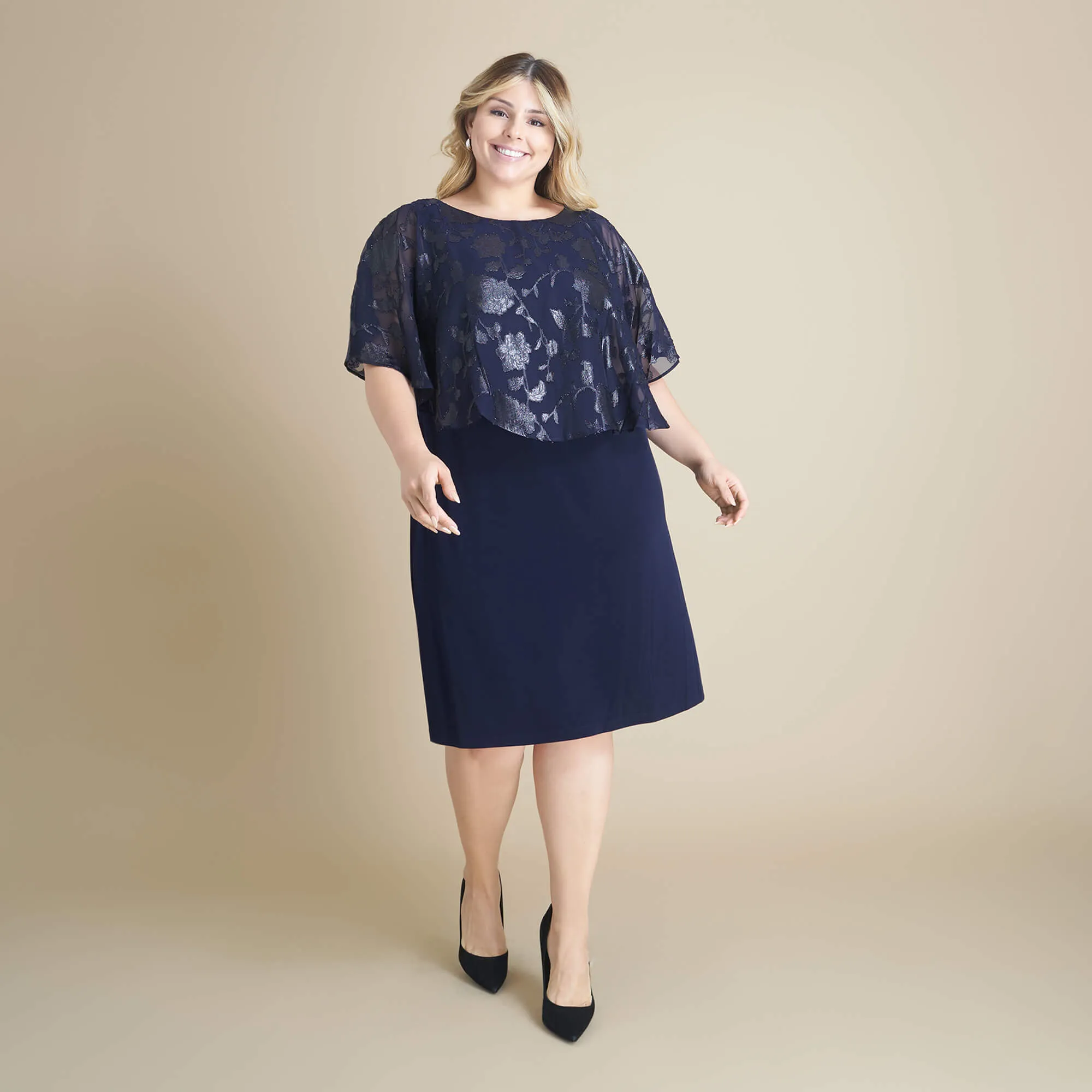 Alyssa Midnight Blue Burnout Cape Dress sold by connected apparel product image thumbnail 5