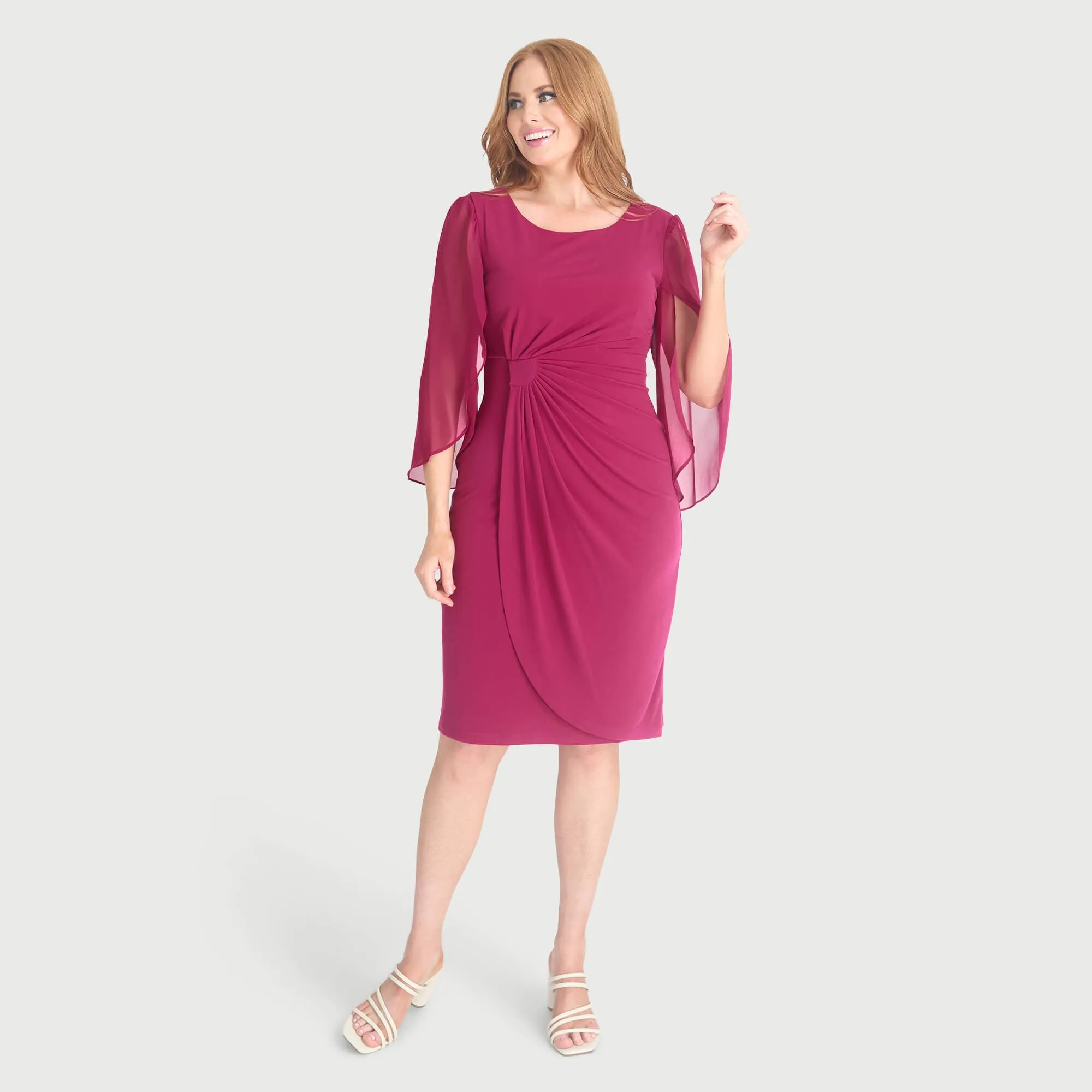 Lisette Deep Fuchsia Faux Wrap Dress sold by connected apparel