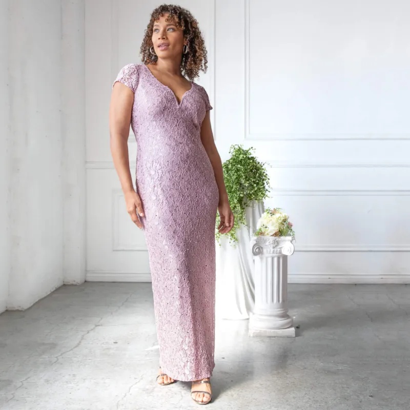 Grace Mauve Sequin Lace Dress sold by connected apparel