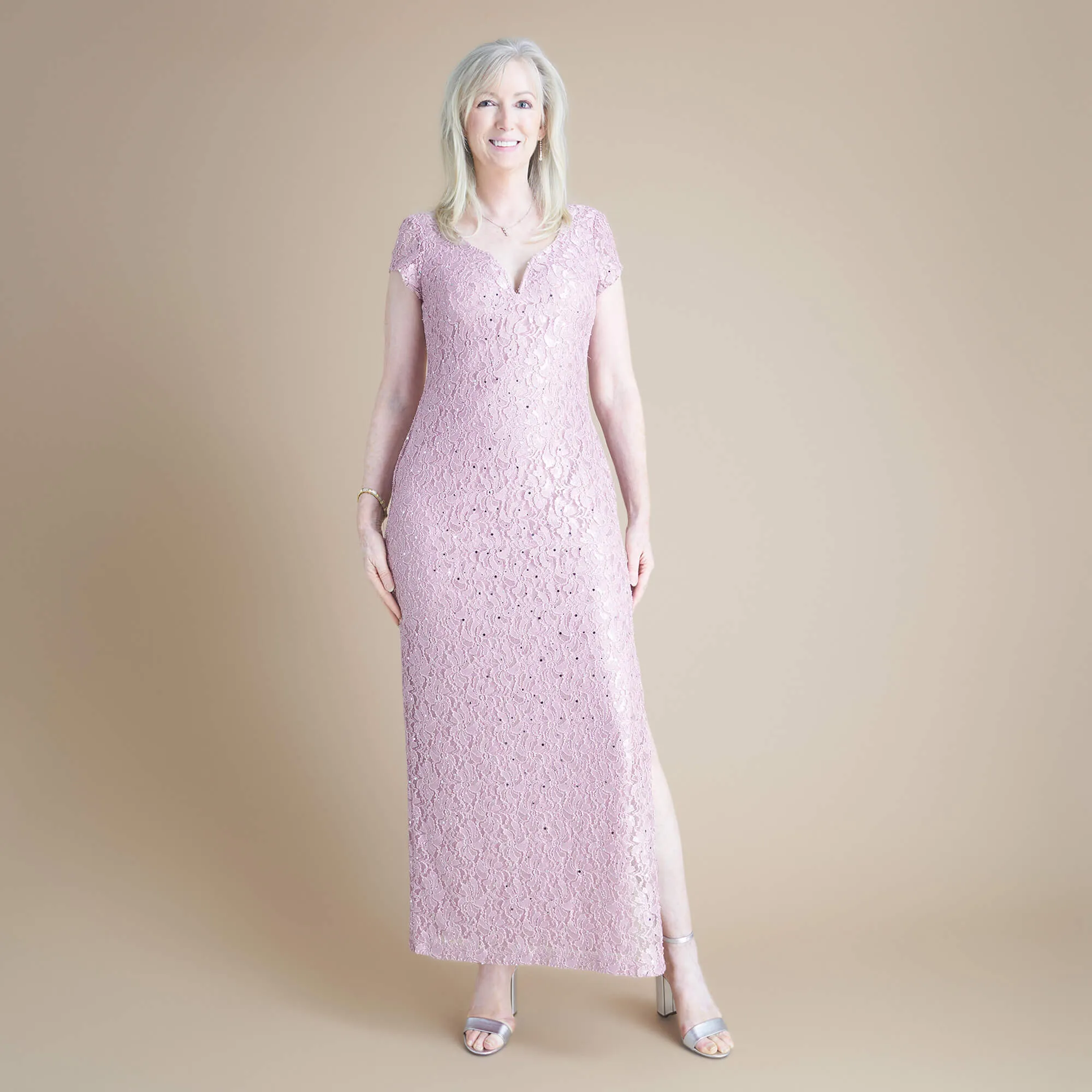 Grace Mauve Sequin Lace Dress sold by connected apparel product image thumbnail 2