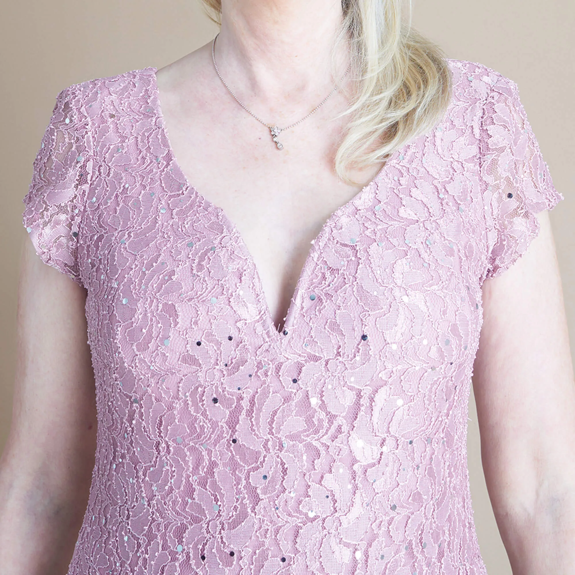 Grace Mauve Sequin Lace Dress sold by connected apparel product image thumbnail 3