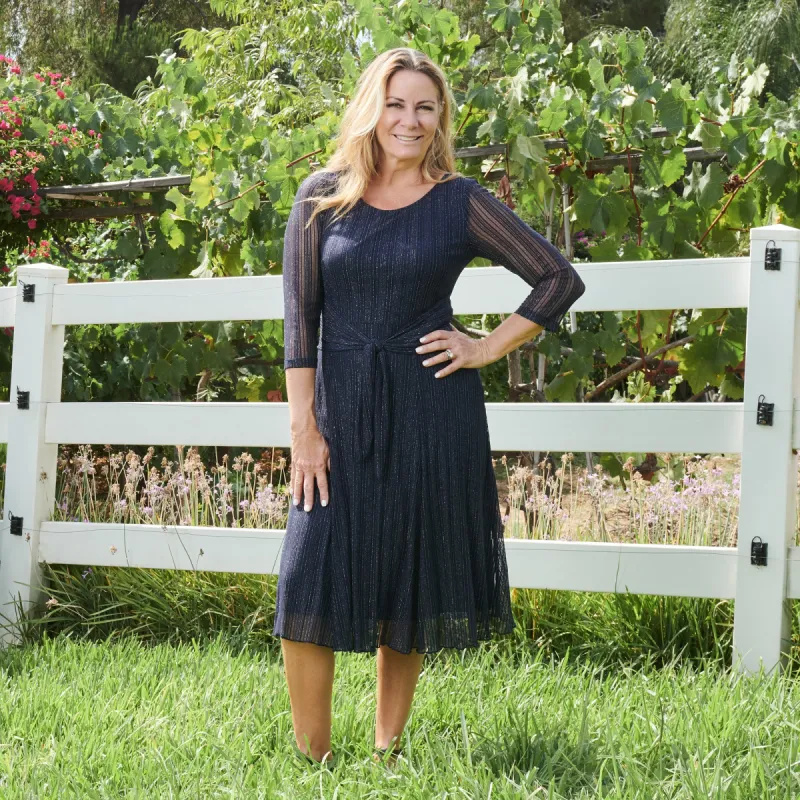 Faye Midnight Metallic Wrap Midi Dress sold by connected apparel