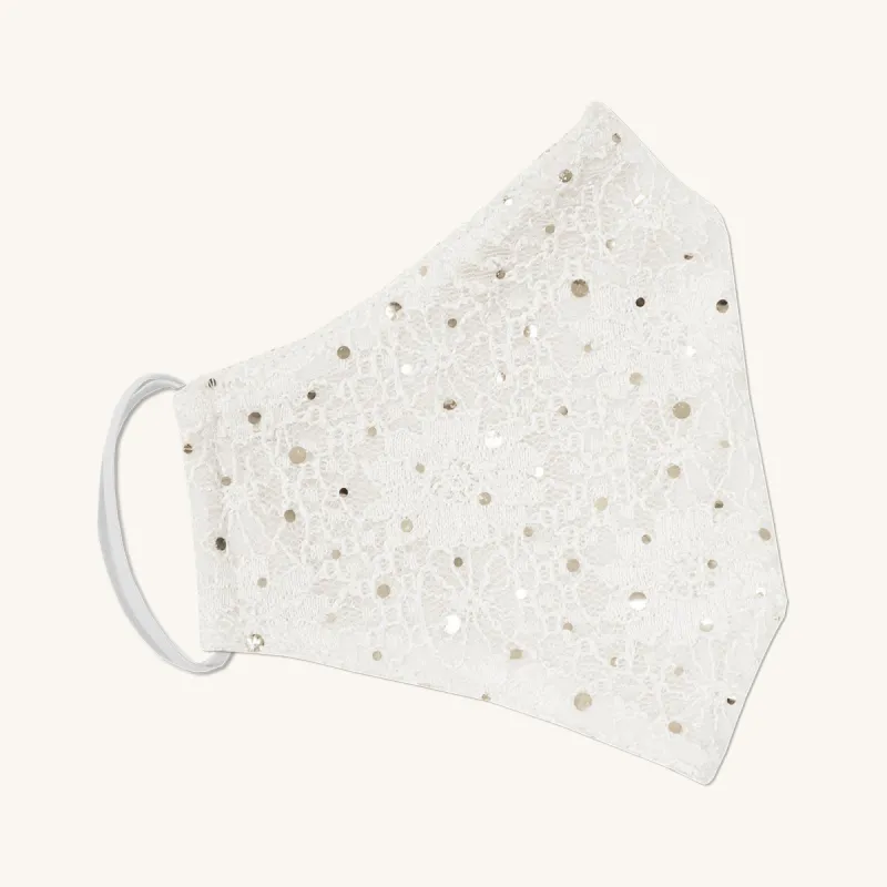 Ivory Lace Sequin Face Mask sold by connected apparel