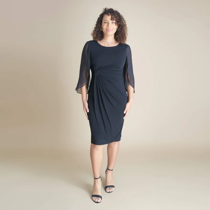 Lisette Chiffon Sleeve Little Black Dress sold by connected apparel
