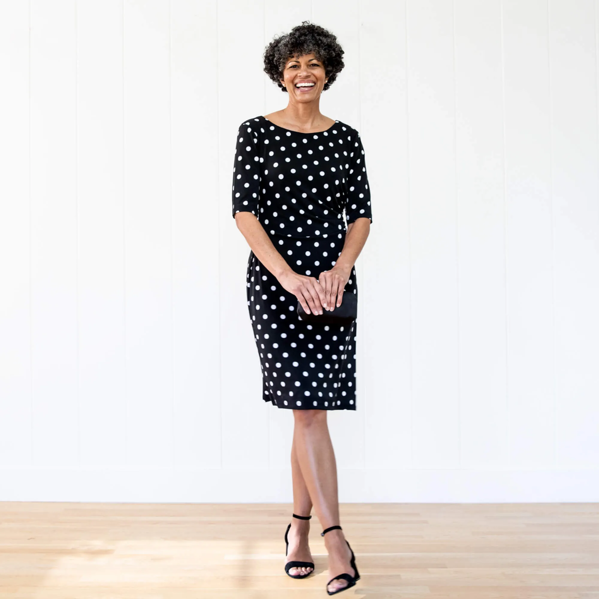 Liz Black Polka Dot Faux Wrap Dress sold by connected apparel product image thumbnail 2