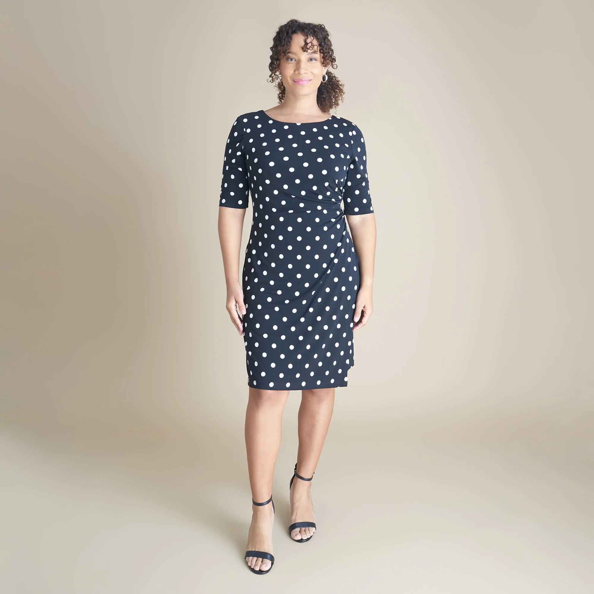 Liz Black Polka Dot Faux Wrap Dress sold by connected apparel product image thumbnail 3