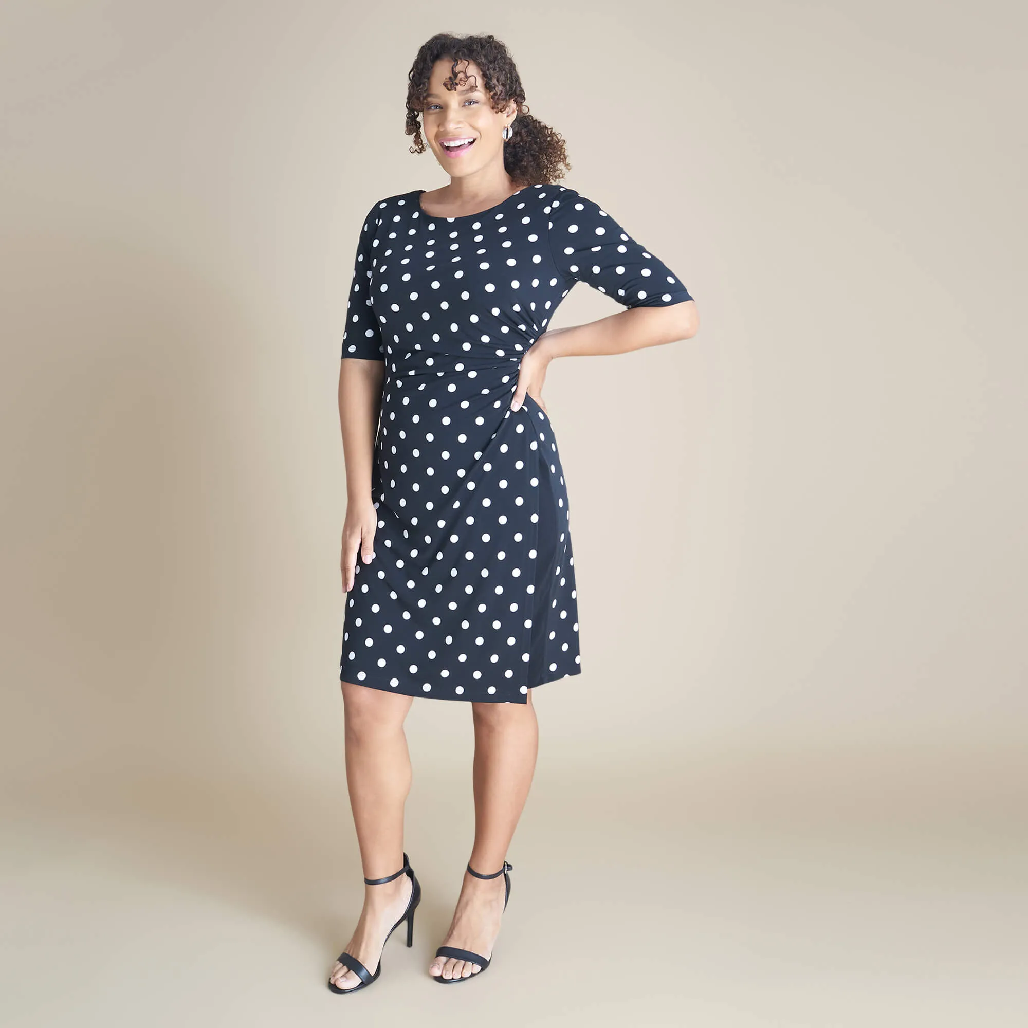 Liz Black Polka Dot Faux Wrap Dress sold by connected apparel product image thumbnail 5