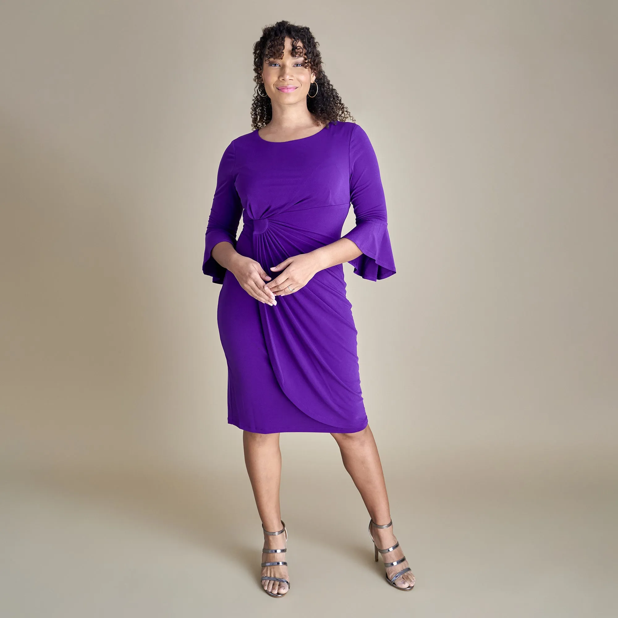 Lisa 2.0 Dark Purple Faux Wrap Dress sold by connected apparel