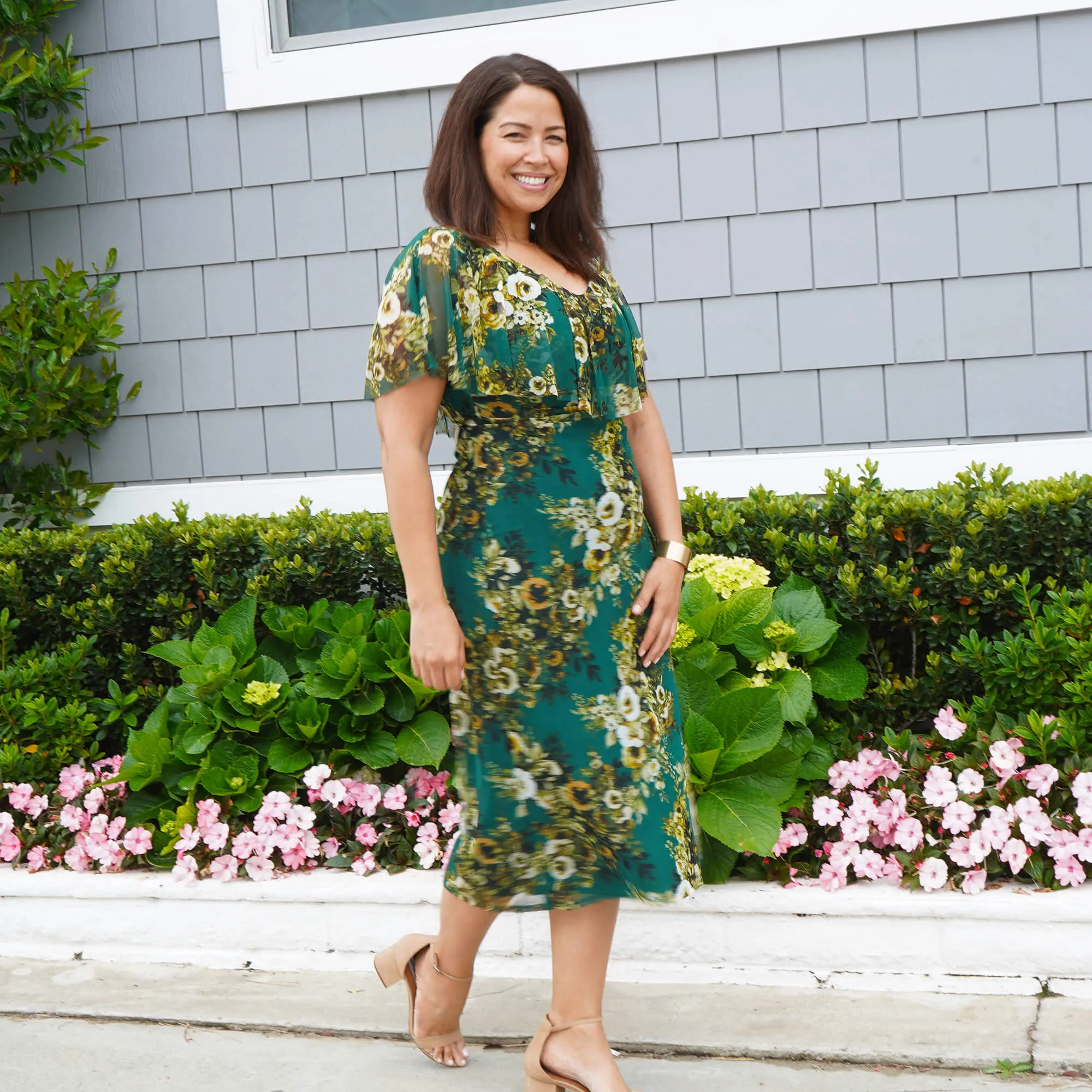 Sunny Evergreen Floral Midi Dress sold by connected apparel