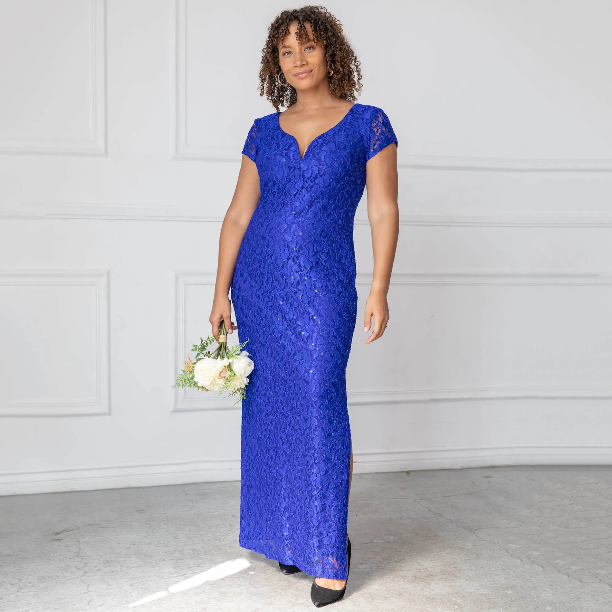 Grace Cobalt Sequin Lace Dress sold by connected apparel