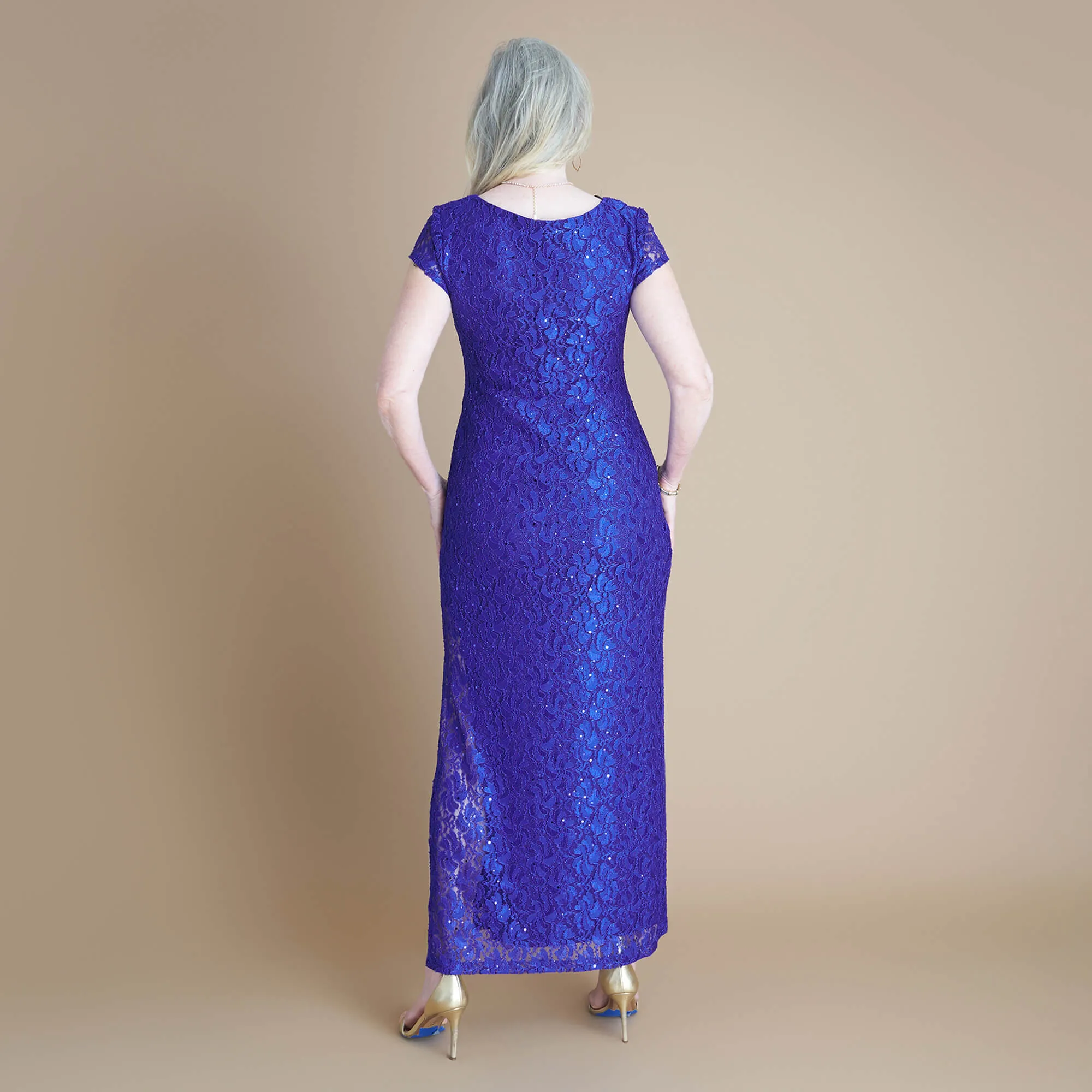 Grace Cobalt Sequin Lace Dress sold by connected apparel product image thumbnail 4