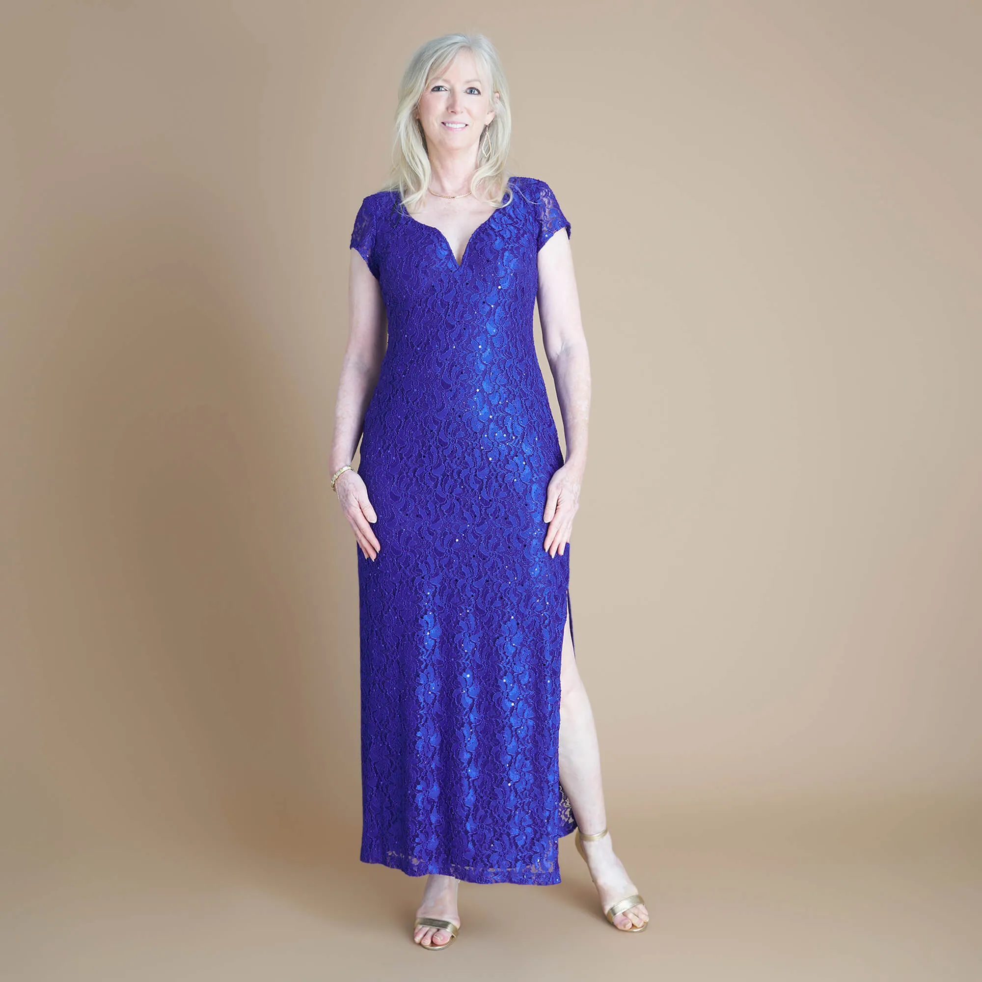 Grace Cobalt Sequin Lace Dress sold by connected apparel product image thumbnail 2