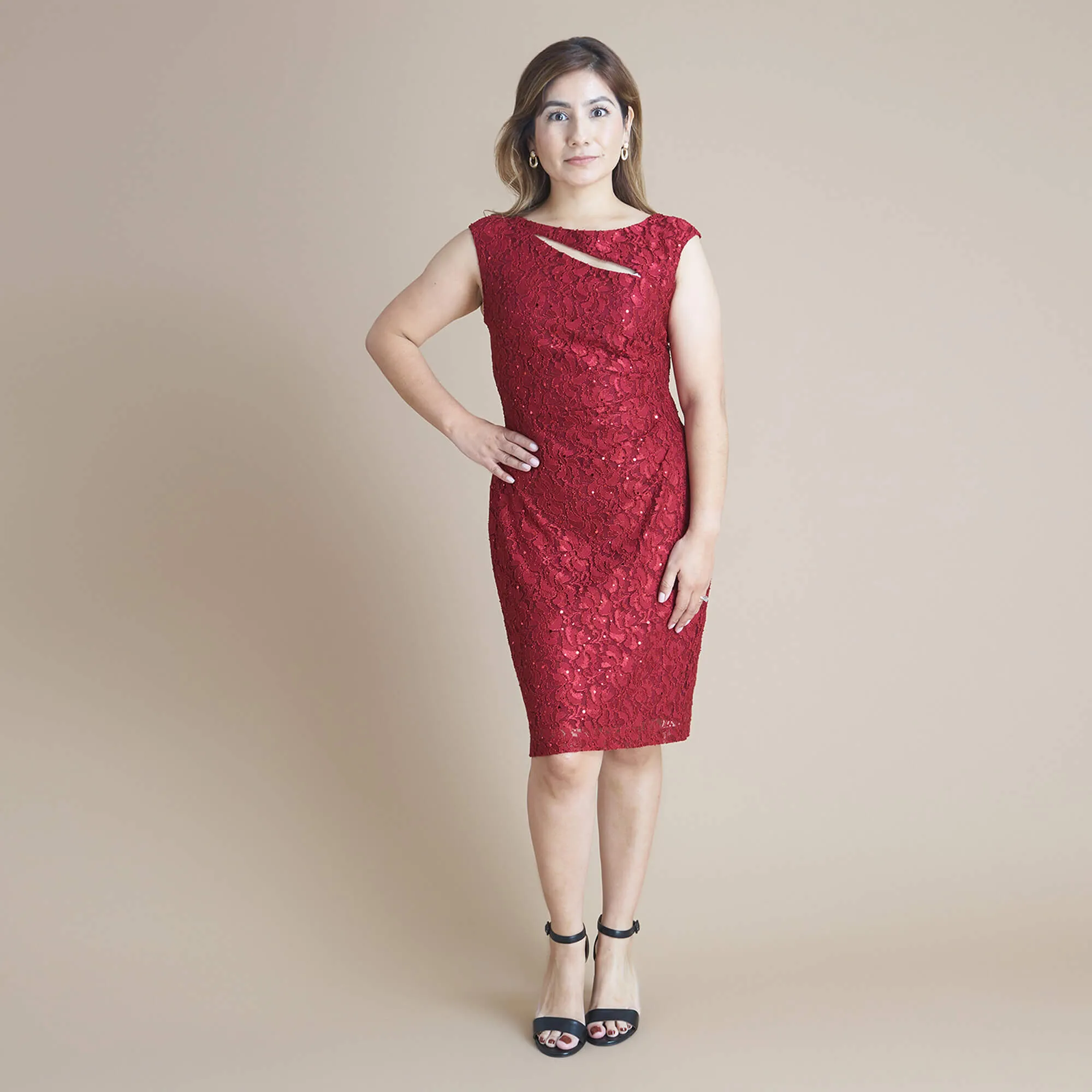 Eliza Scarlet Red Sequin Lace Dress sold by connected apparel product image thumbnail 2