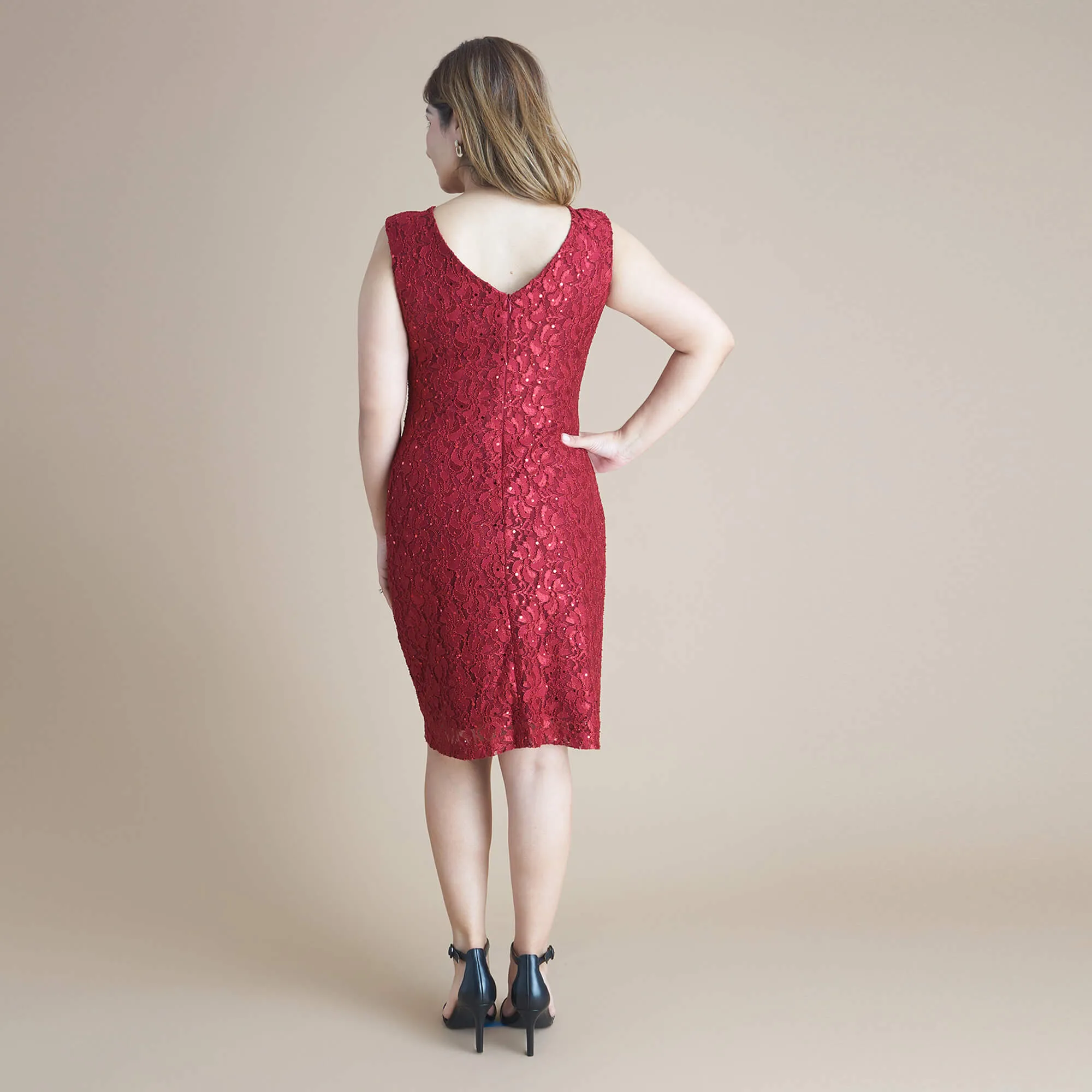 Eliza Scarlet Red Sequin Lace Dress sold by connected apparel product image thumbnail 4