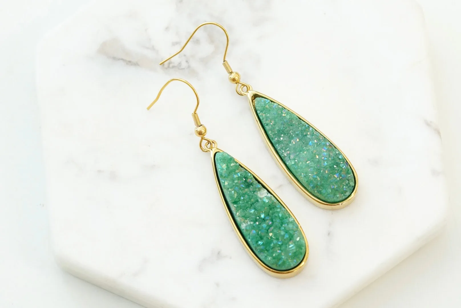 Druzy Collection - Jade Quartz Drop Earrings sold by connected apparel product image thumbnail 2