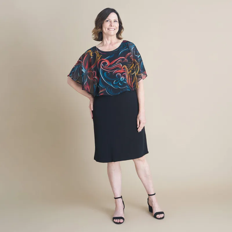 Alyssa Rust Chiffon Cape Dress sold by connected apparel