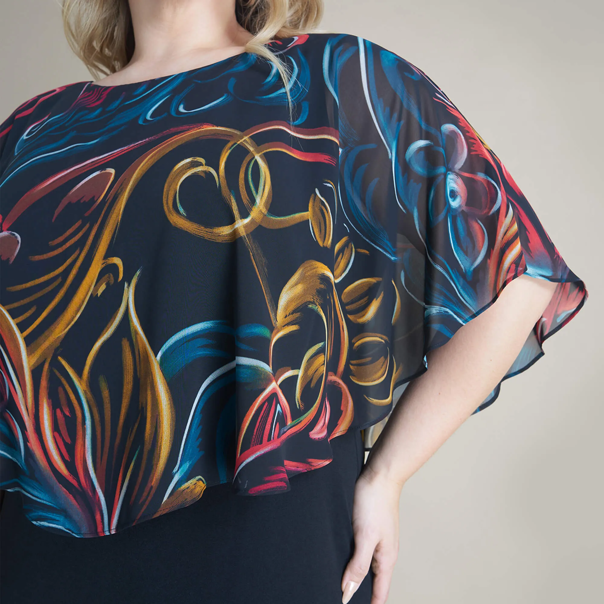 Alyssa Rust Chiffon Cape Dress sold by connected apparel product image thumbnail 5