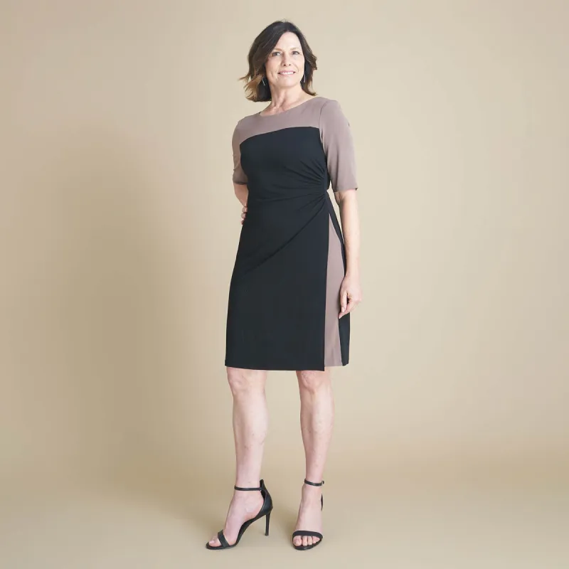 Paula Dark Khaki Color Block Dress sold by connected apparel