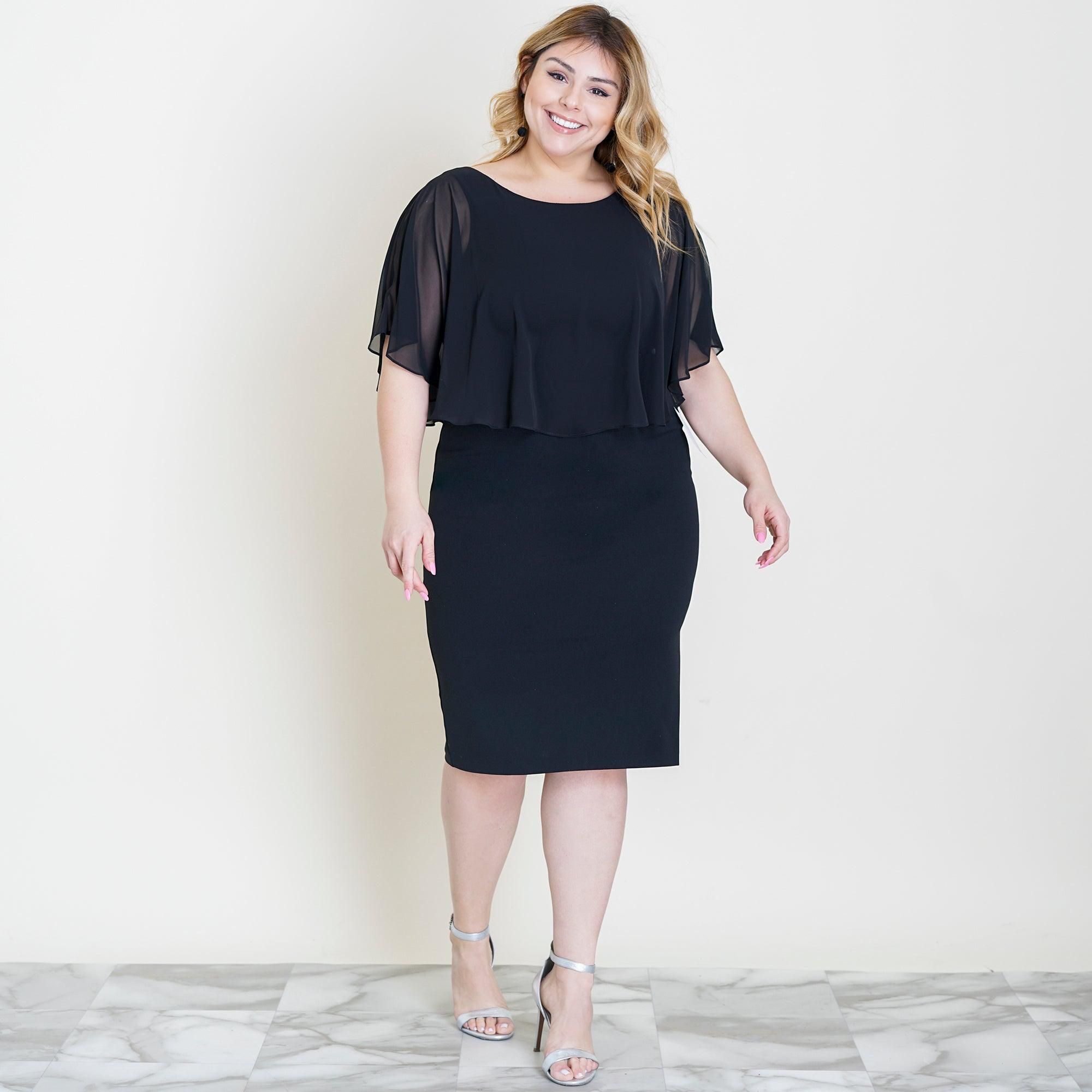 Elsa Black Midi Capelet Dress sold by connected apparel