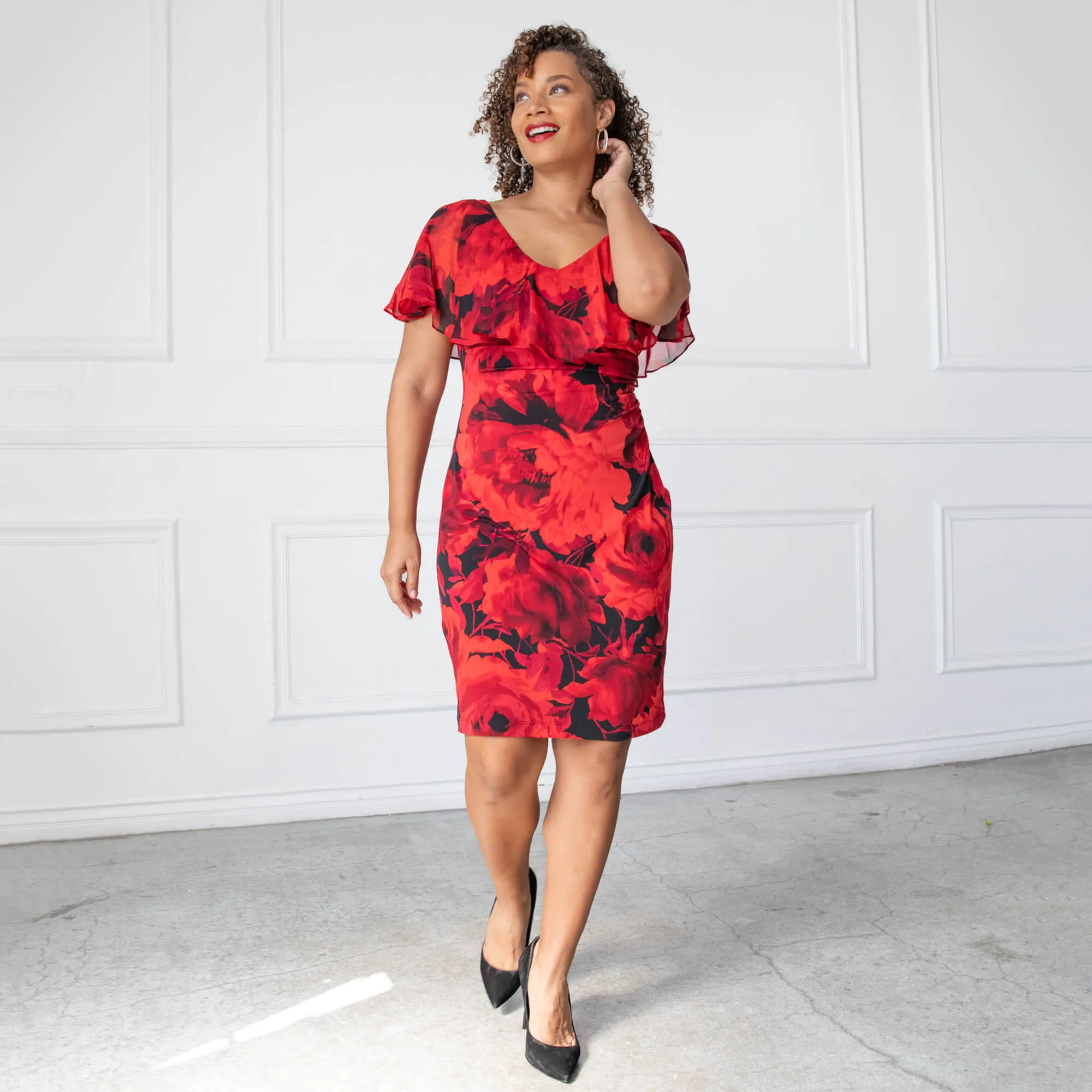 Sunny Red Floral Bodycon Dress sold by connected apparel product image thumbnail 5