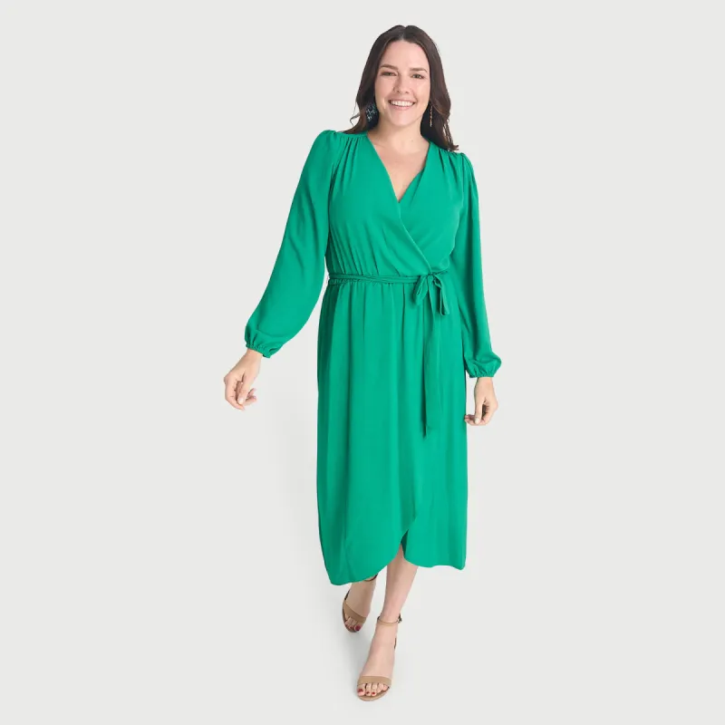 Shannon 2.0 Green Midi Wrap Dress sold by connected apparel