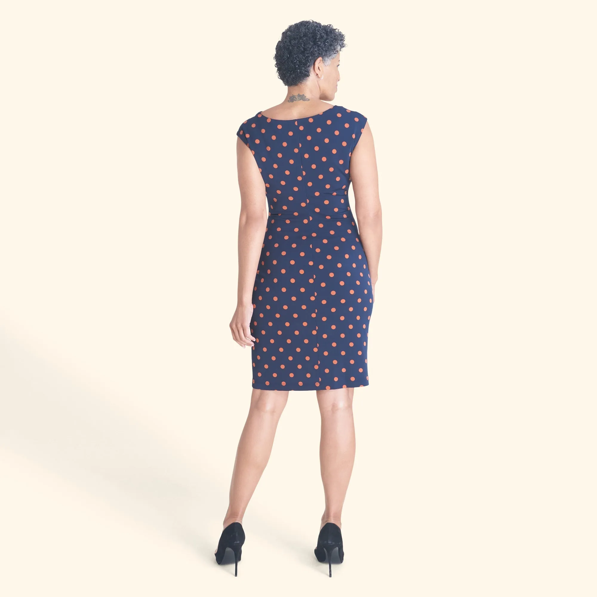 Tina Navy & Spice Polka Dot Cowl Neck Dress sold by connected apparel product image thumbnail 3