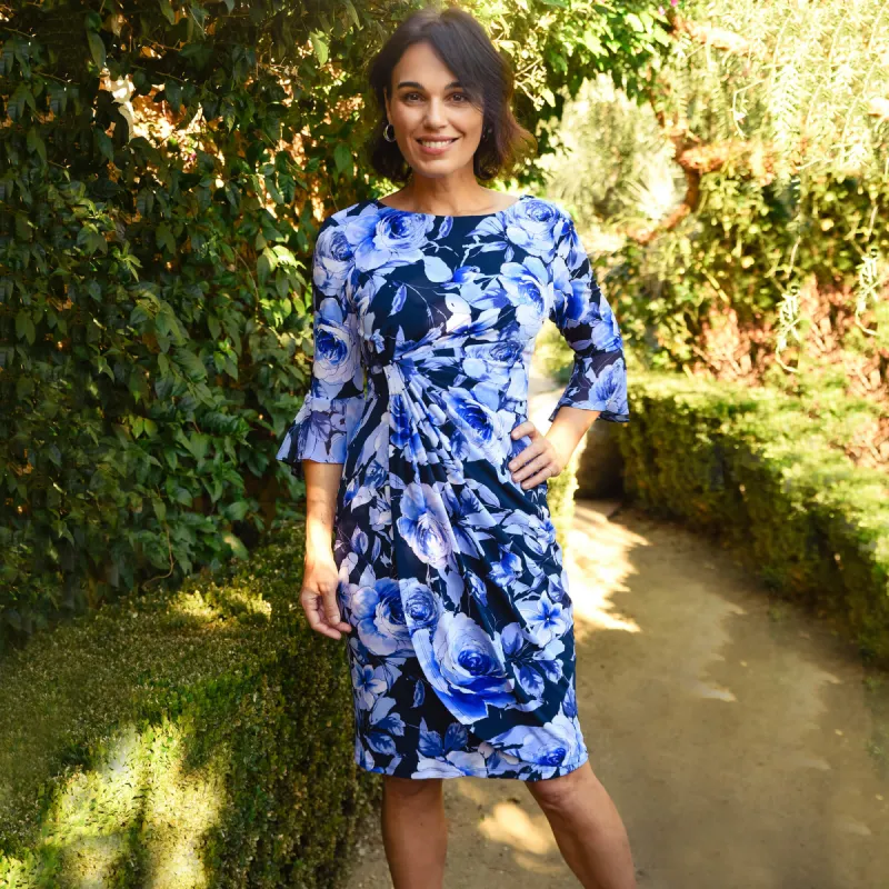 Lisa 2.0 Navy Floral Faux Wrap Dress sold by connected apparel