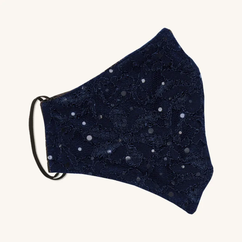 Navy Lace Sequin Mask sold by connected apparel