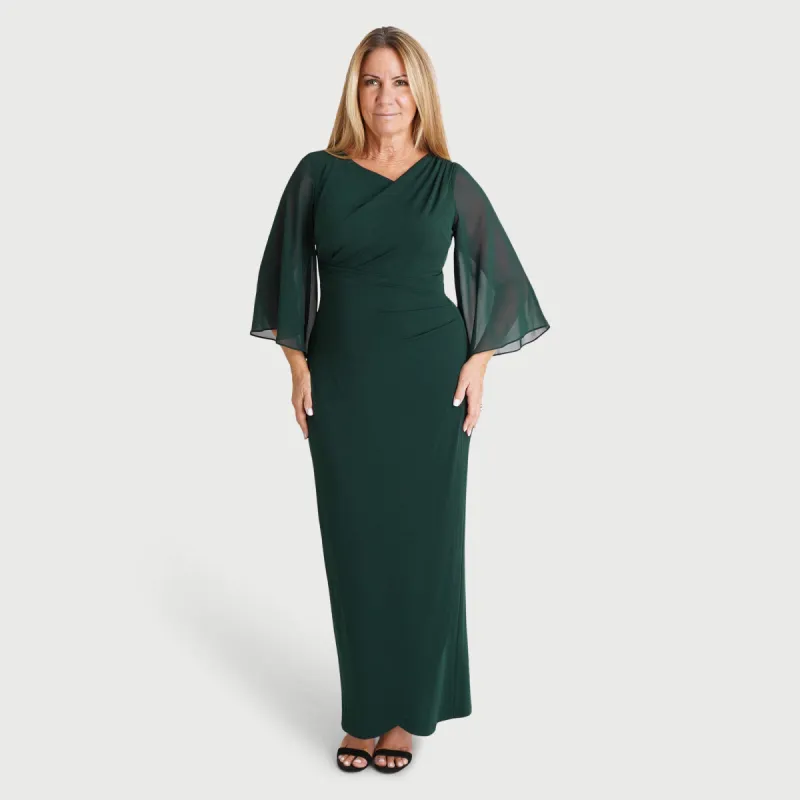 Carrie Hunter Green Asymmetrical Floor Length Dress sold by connected apparel