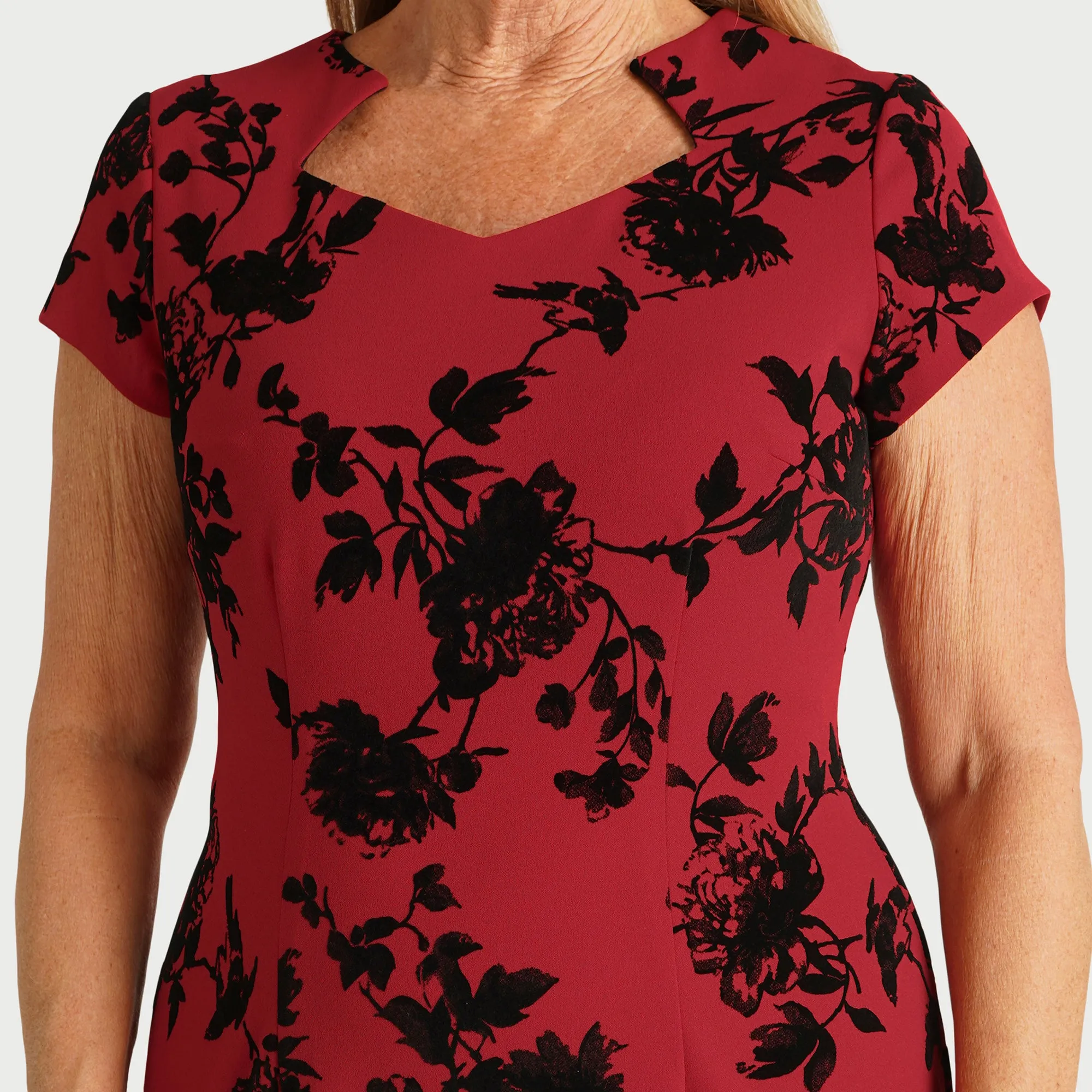 Madelyn Red Velvet Floral Sheath Dress sold by connected apparel product image thumbnail 3