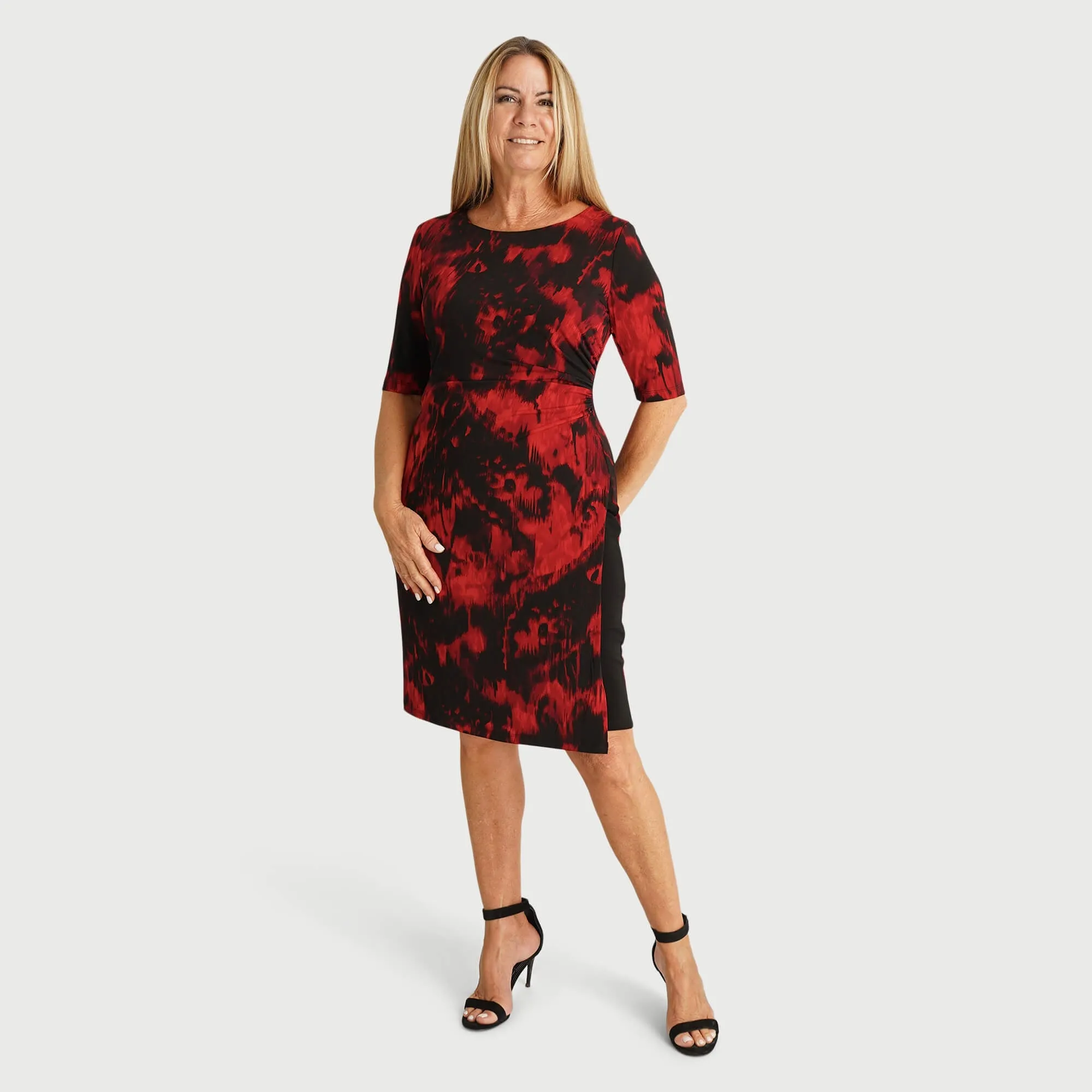 Liz Red Abstract Bodycon Dress sold by connected apparel
