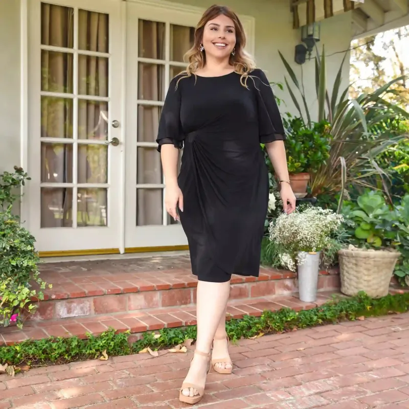 Genieve Black Faux Wrap Dress sold by connected apparel
