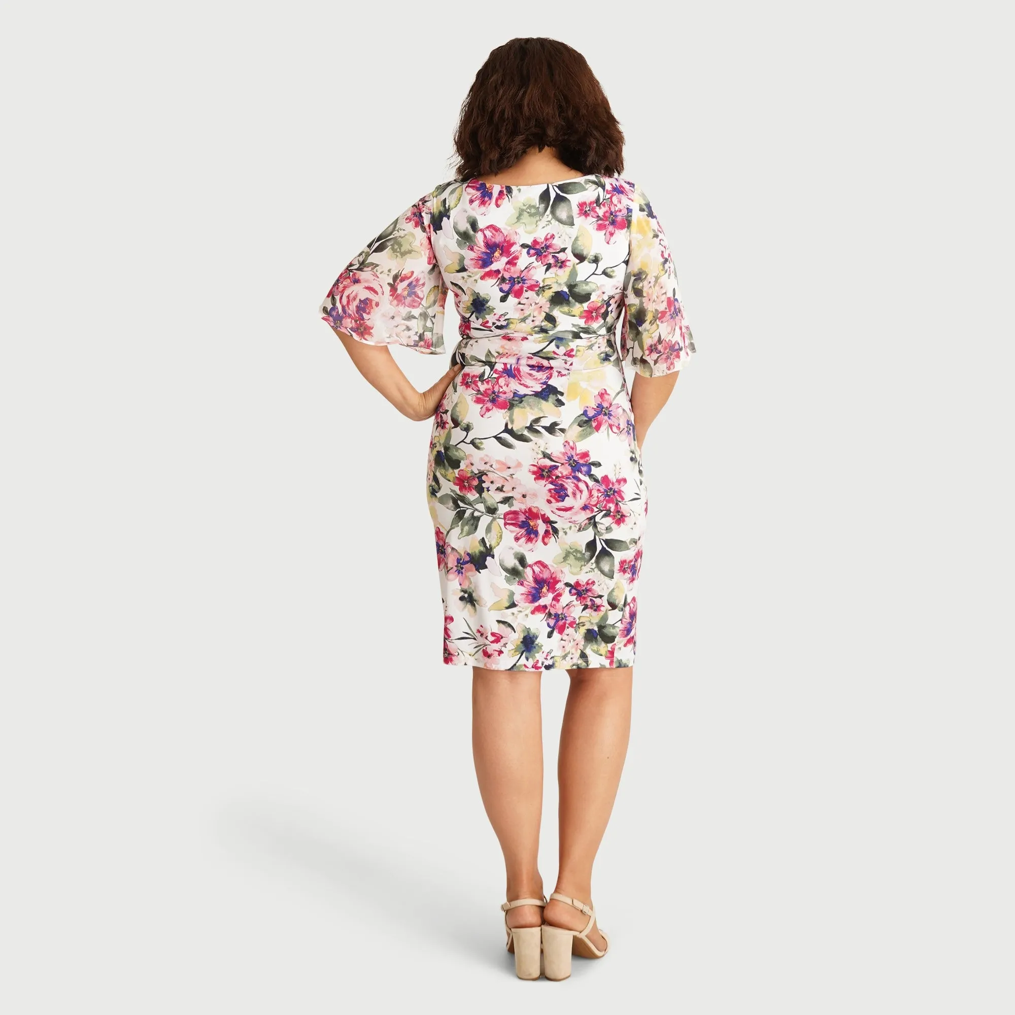 Lisa White Floral Short Sleeve Faux Wrap Dress sold by connected apparel product image thumbnail 3