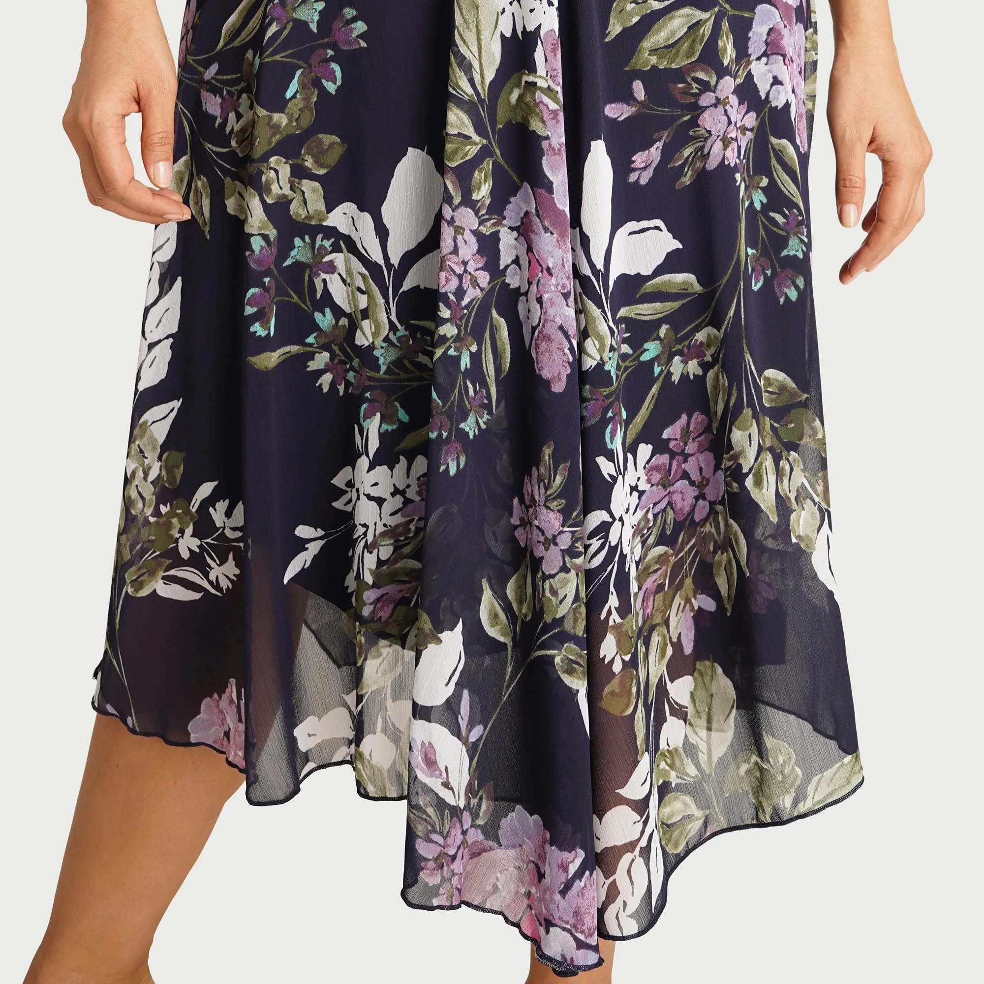 Audrey Navy Floral Asymmetrical Midi Dress sold by connected apparel product image thumbnail 3