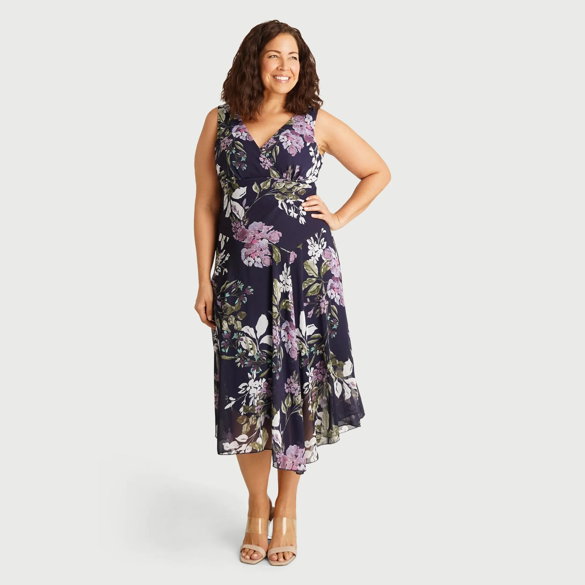 Audrey Navy Floral Asymmetrical Midi Dress sold by connected apparel product image thumbnail 2