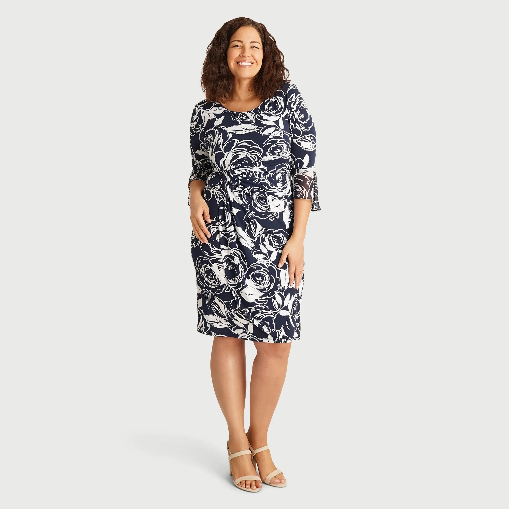 Lisa 2.0 Navy and White Floral Faux Wrap Dress sold by connected apparel product image thumbnail 2