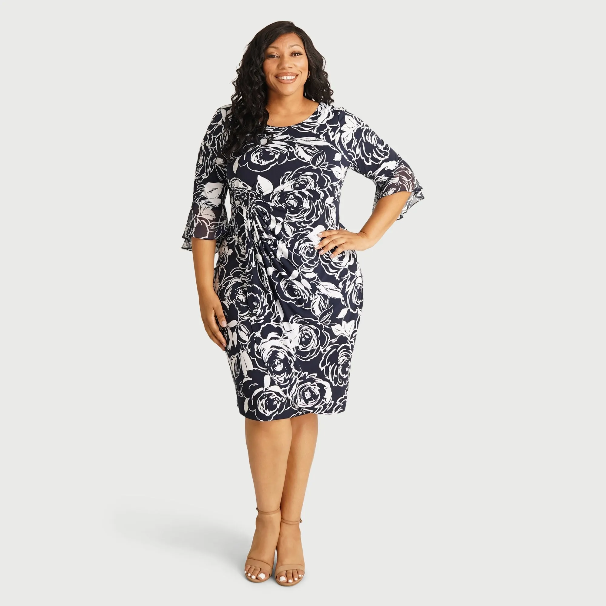 Lisa 2.0 Navy and White Floral Faux Wrap Dress sold by connected apparel product image thumbnail 5