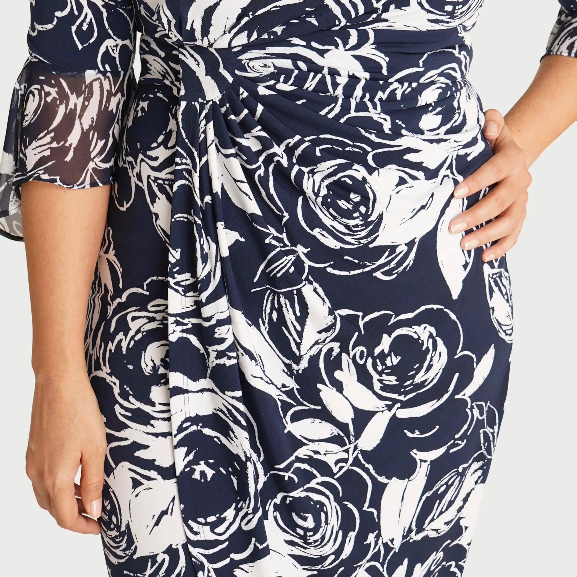 Lisa 2.0 Navy and White Floral Faux Wrap Dress sold by connected apparel product image thumbnail 3
