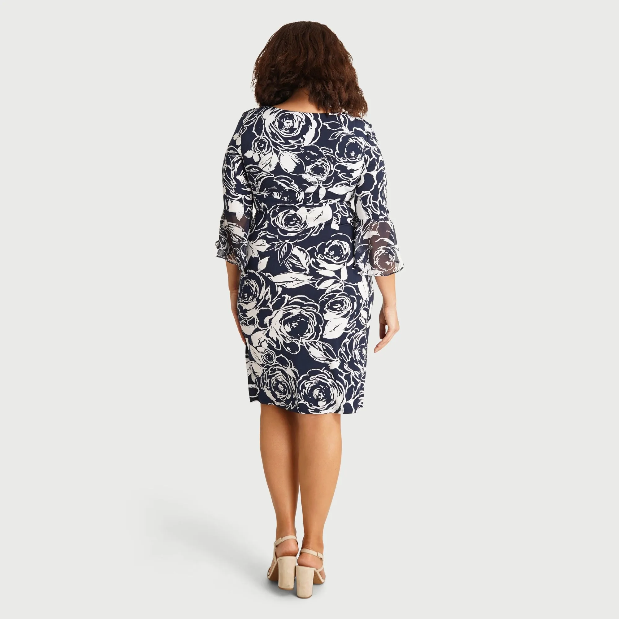Lisa 2.0 Navy and White Floral Faux Wrap Dress sold by connected apparel product image thumbnail 4