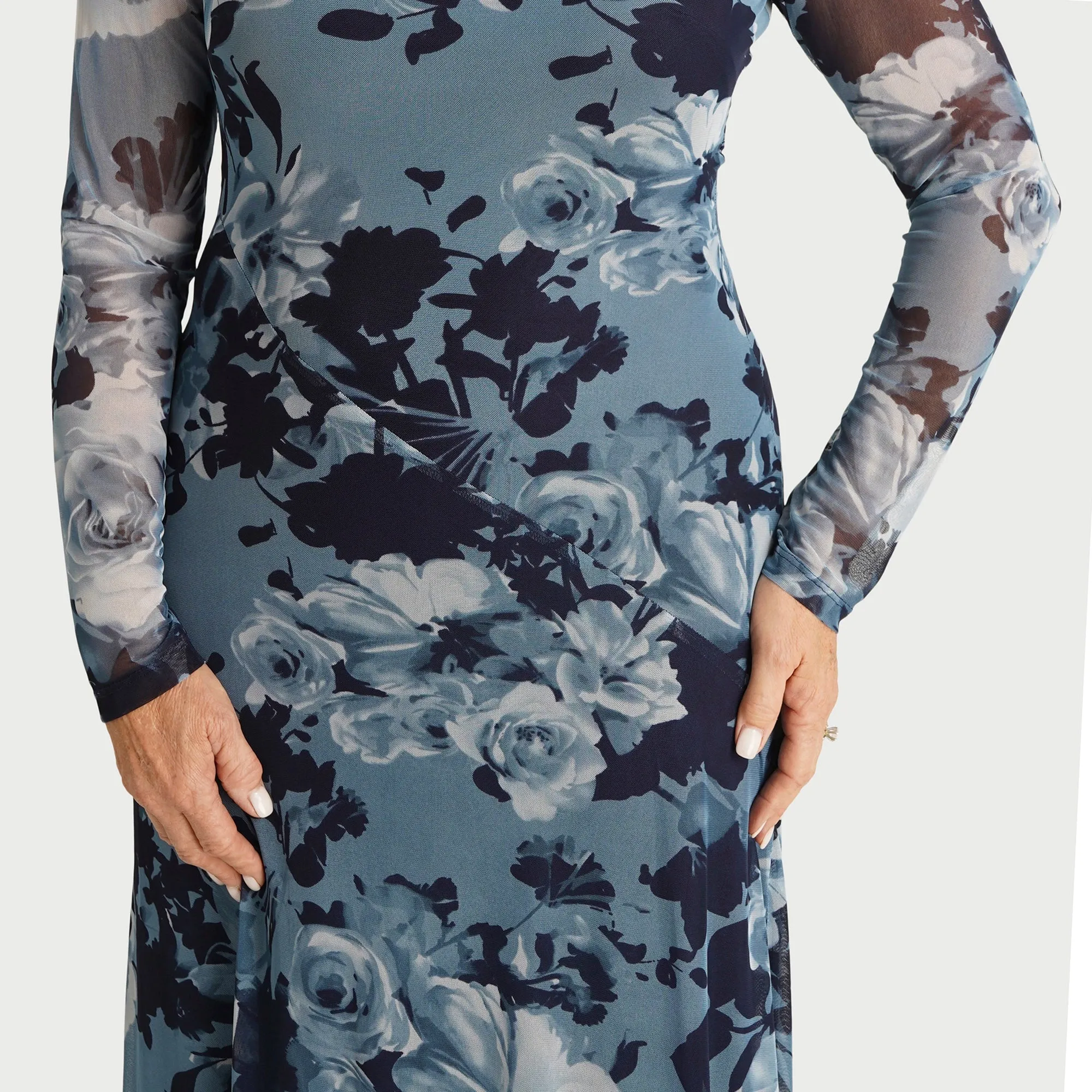 Marlene Navy Sheer Sleeve Midi Dress sold by connected apparel product image thumbnail 3