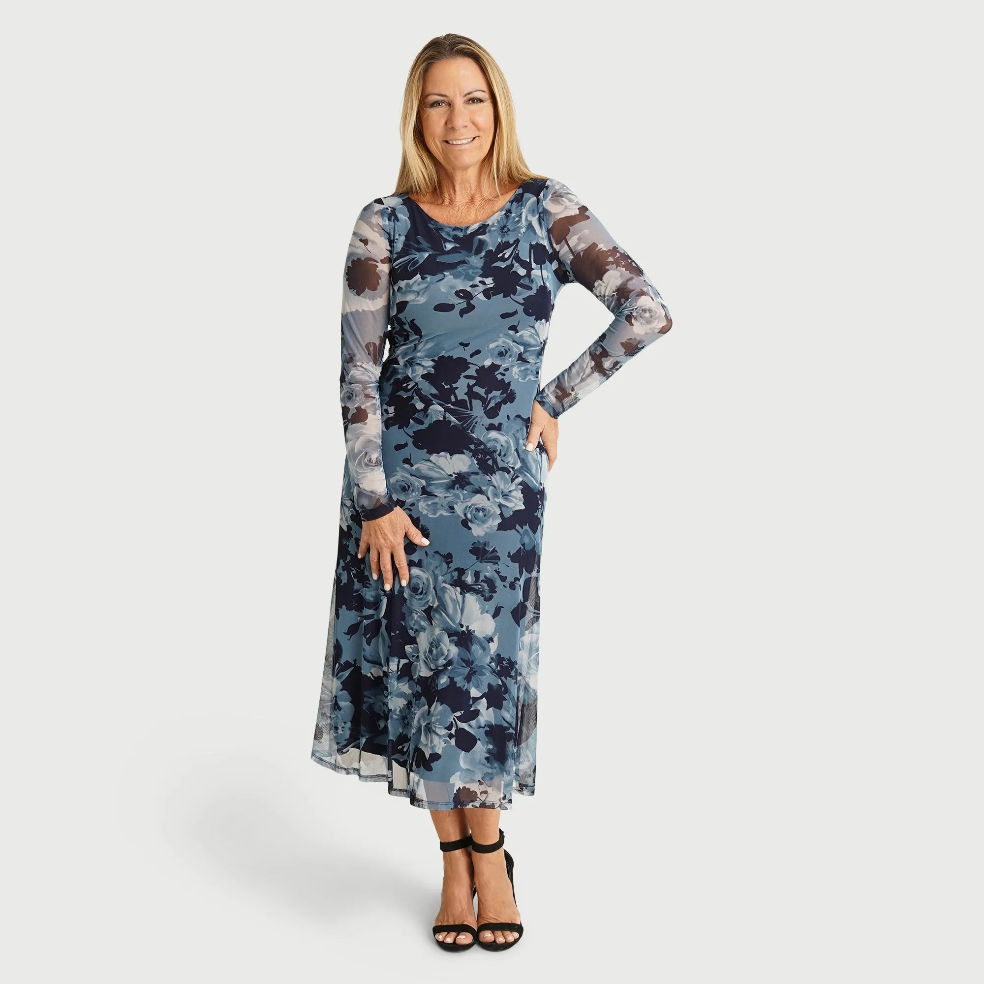 Marlene Navy Sheer Sleeve Midi Dress sold by connected apparel product image thumbnail 2