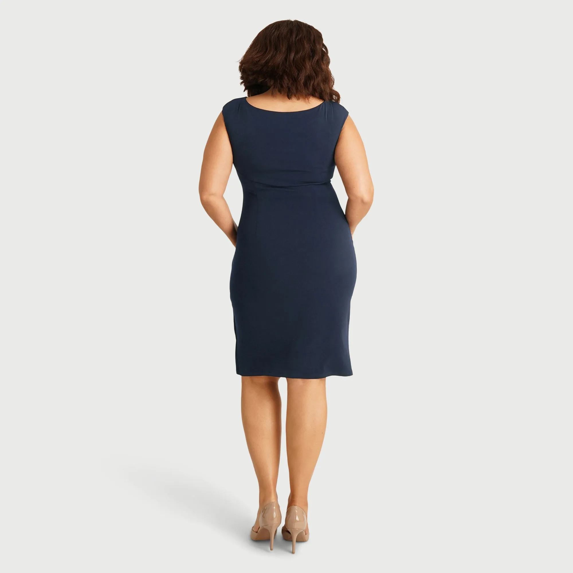 Lisa Rhinestone Detail Bar Navy Faux Wrap Dress sold by connected apparel product image thumbnail 3