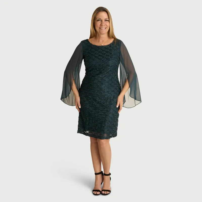 Stevie Dark Mallard Eyelash Metallic Dress sold by connected apparel