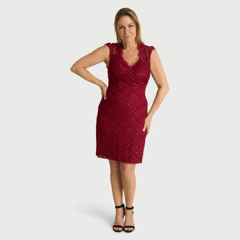 Cleo Cabernet Sequin Lace Bodycon Dress made by connected apparel