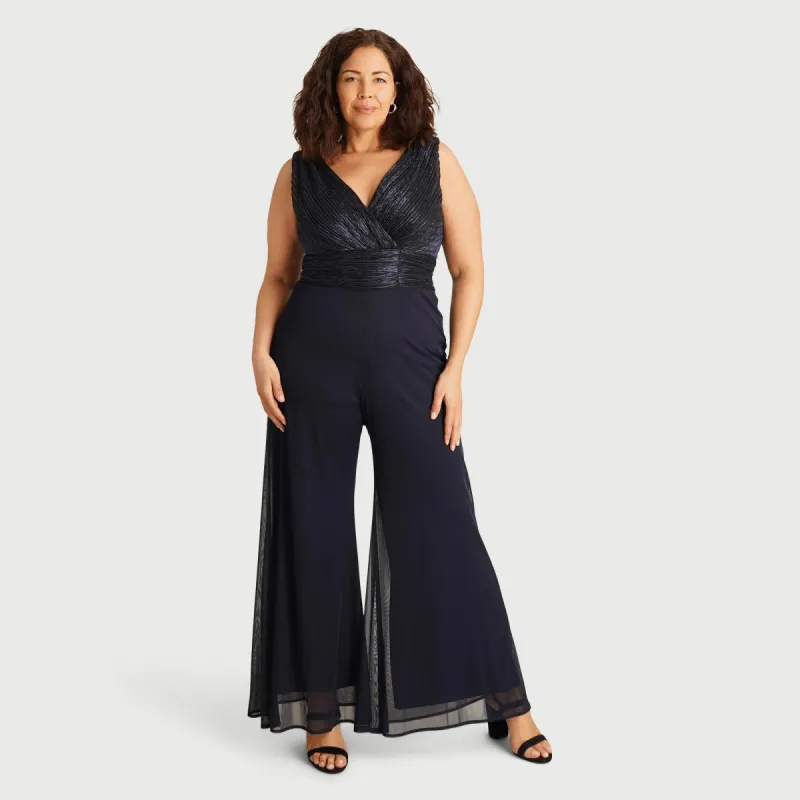 Emalina Navy Metallic Jumpsuit sold by connected apparel