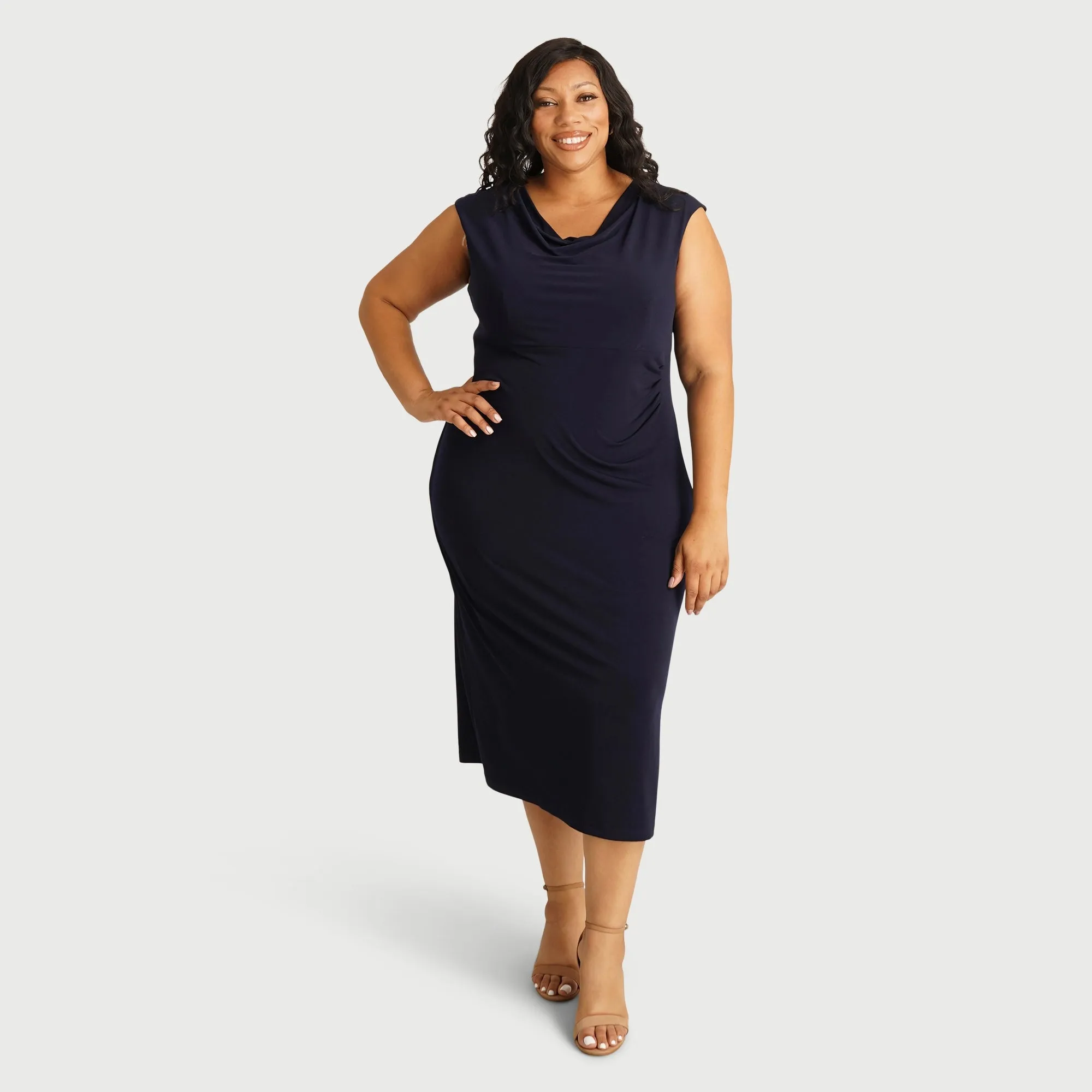 Tonya Navy Cowl Neck Midi Dress sold by connected apparel product image thumbnail 2