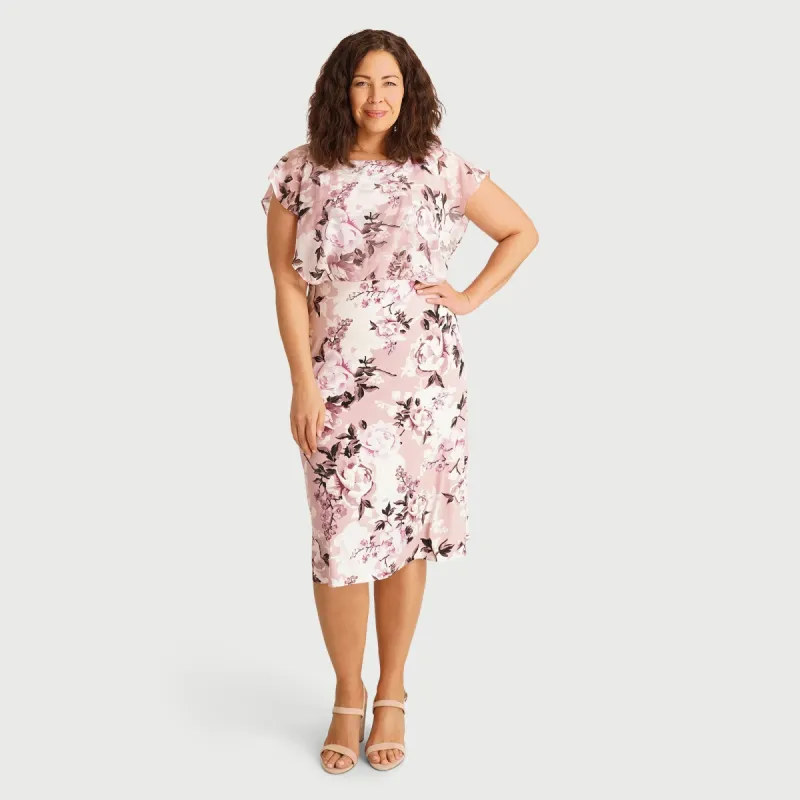 Daphne Dusty Mauve Floral Chiffon Popover Dress sold by connected apparel