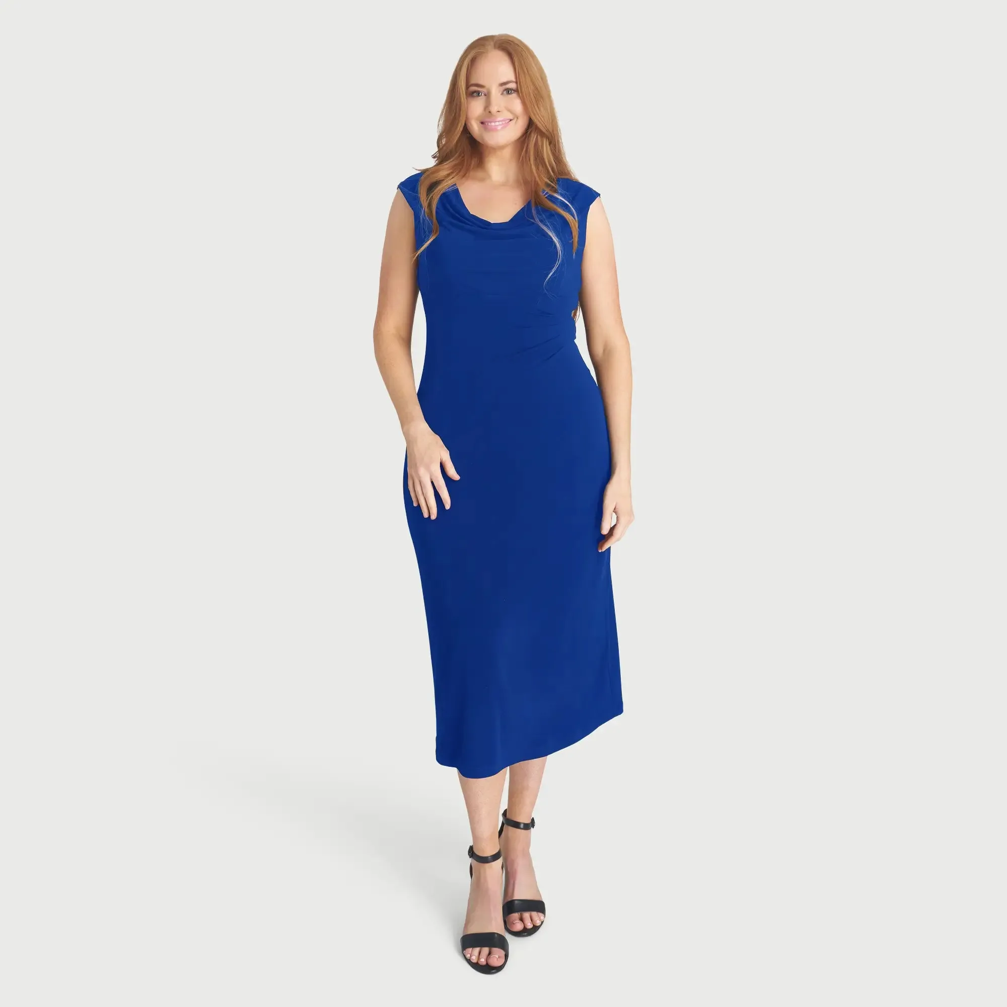 Tonya Deep Cobalt Cowl Neck Midi Dress sold by connected apparel product image thumbnail 2